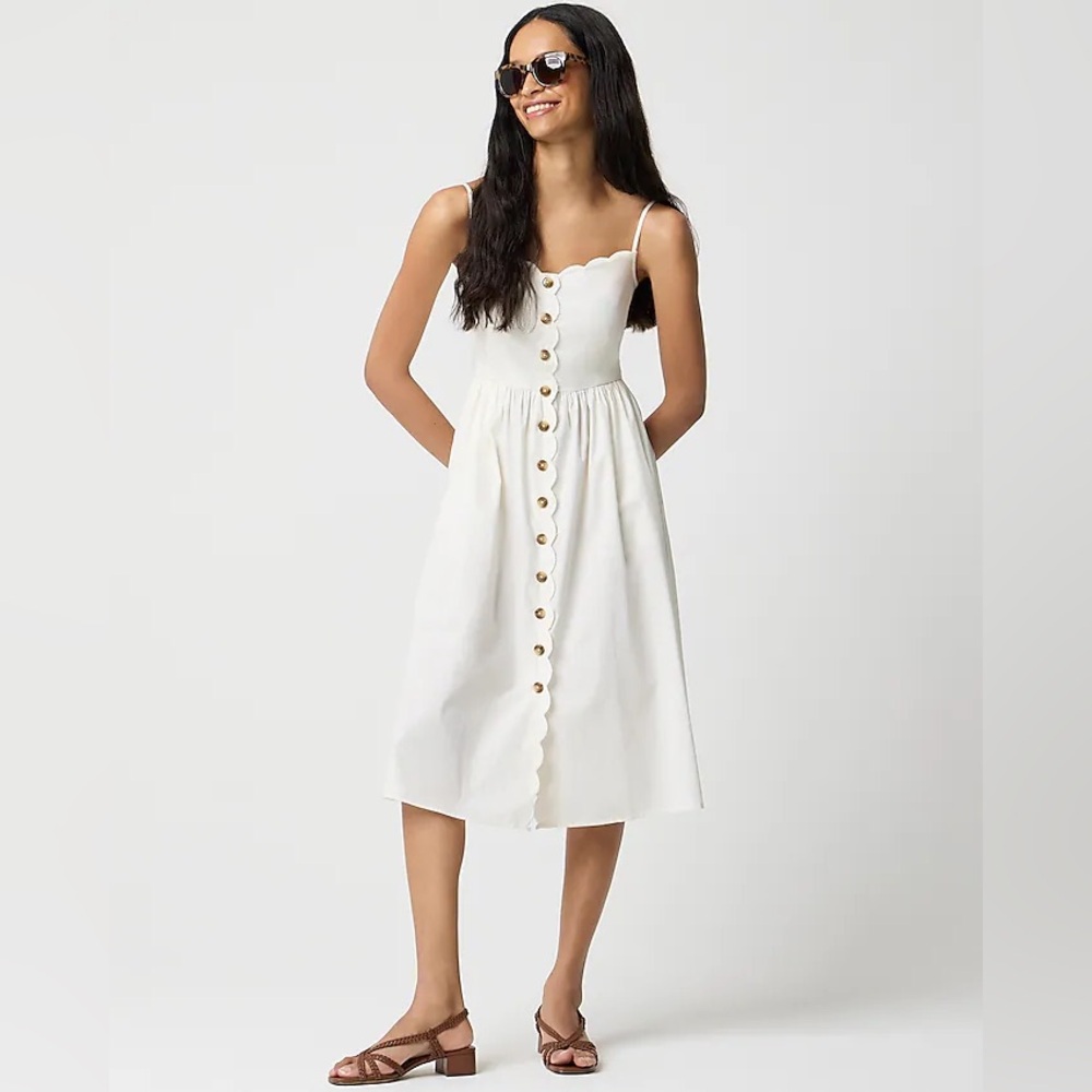 NWT J.Crew Scallop-trim button-front midi dress